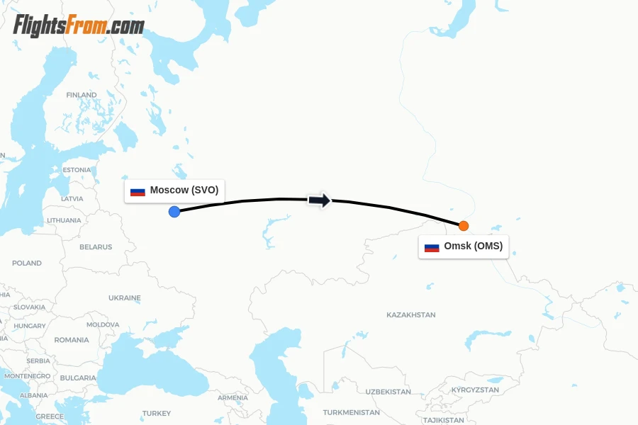 Flights from Moscow to Omsk route map