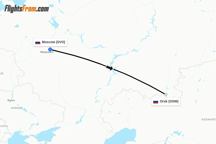 Flights from Moscow to Orsk route map
