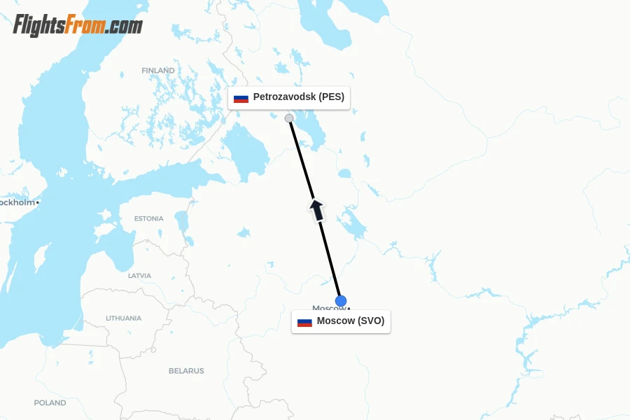 Flights from Moscow to Petrozavodsk route map