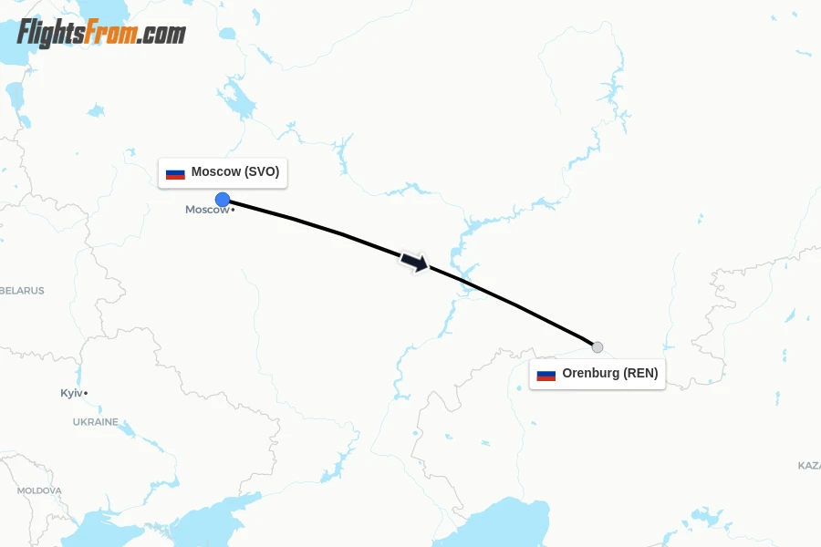Flights from Moscow to Orenburg route map