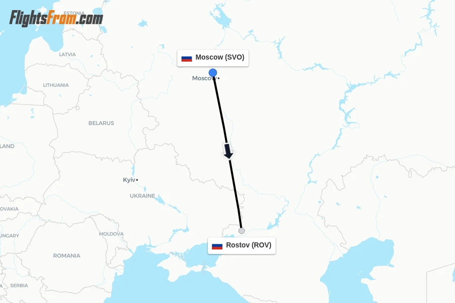 Flights from Moscow to Rostov route map