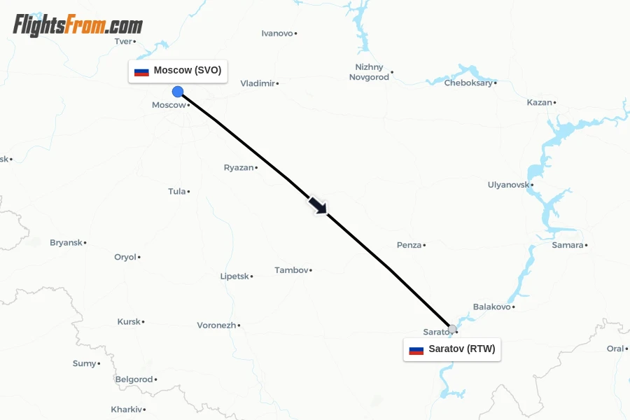 Flights from Moscow to Saratov route map