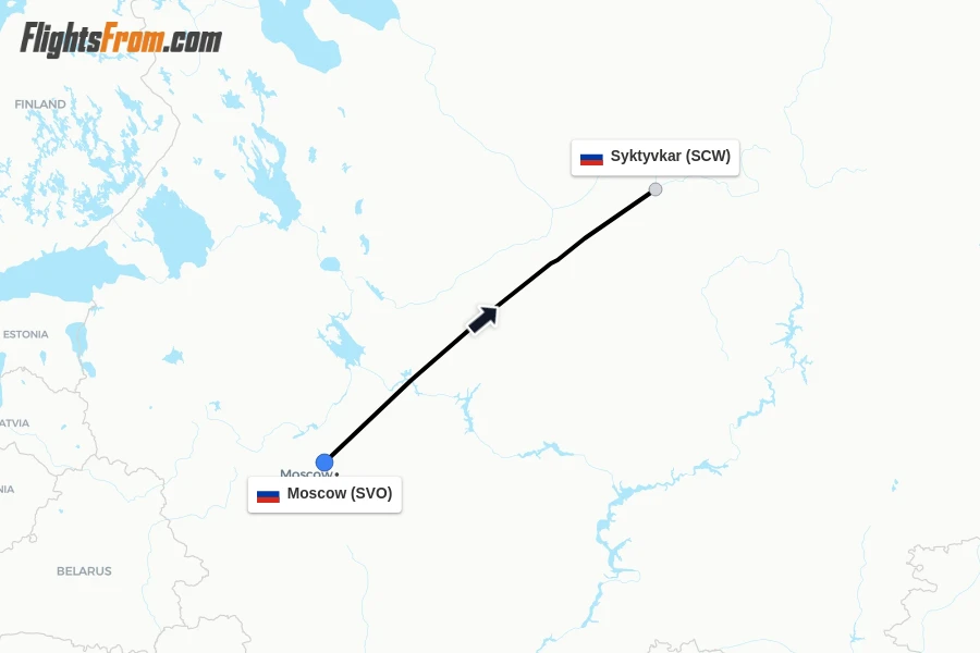 Flights from Moscow to Syktyvkar route map