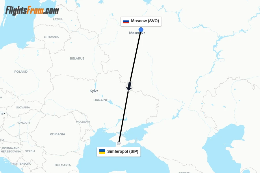Flights from Moscow to Simferopol route map