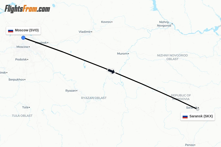 Flights from Moscow to Saransk route map