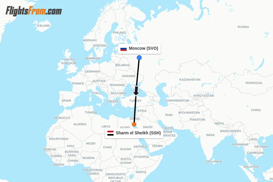 Flights from Moscow to Sharm el Sheikh route map