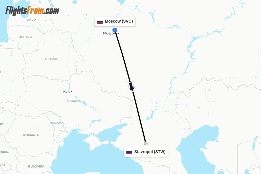 Flights from Moscow to Stavropol route map