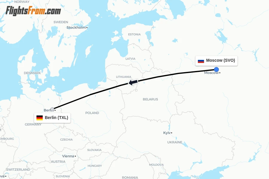 Flights from Moscow to Berlin route map