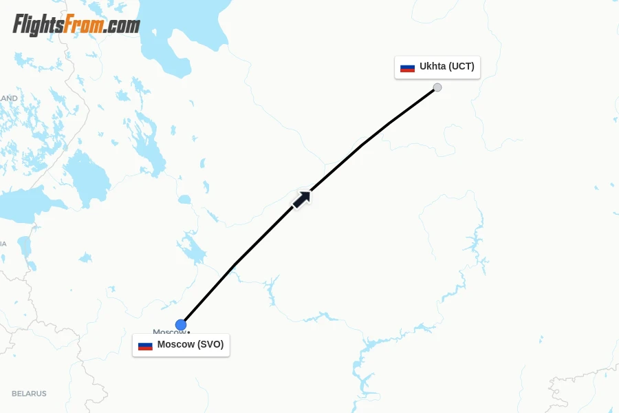 Flights from Moscow to Ukhta route map