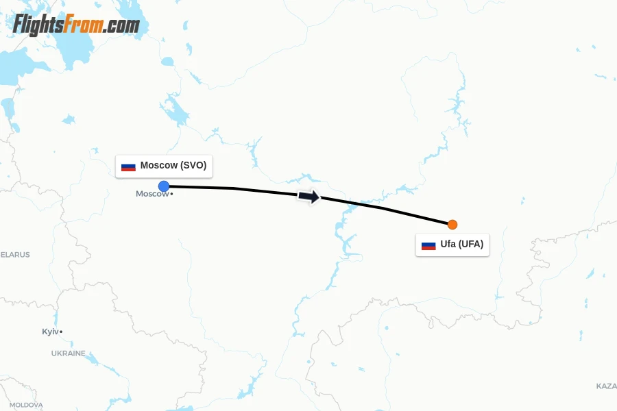Flights from Moscow to Ufa route map