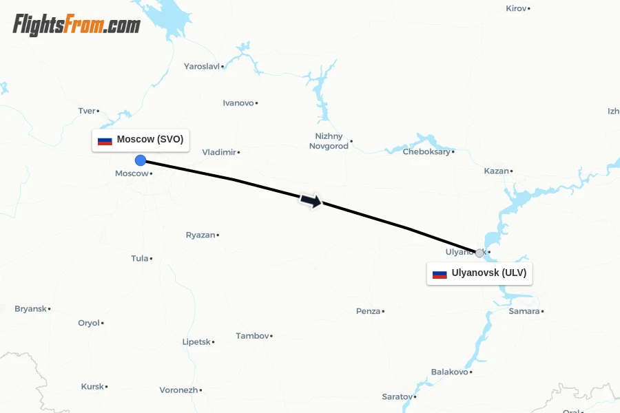 Flights from Moscow to Ulyanovsk route map