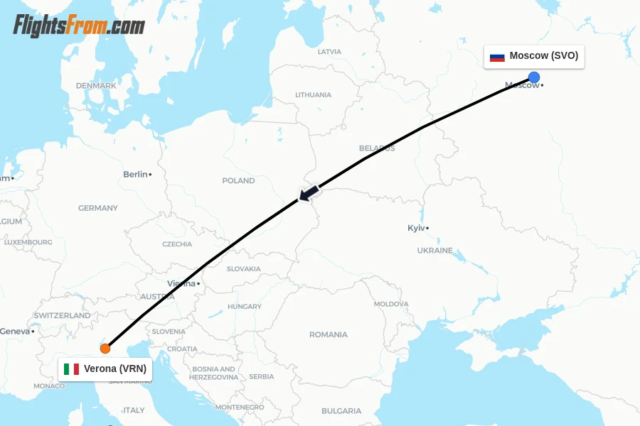 Flights from Moscow to Verona route map