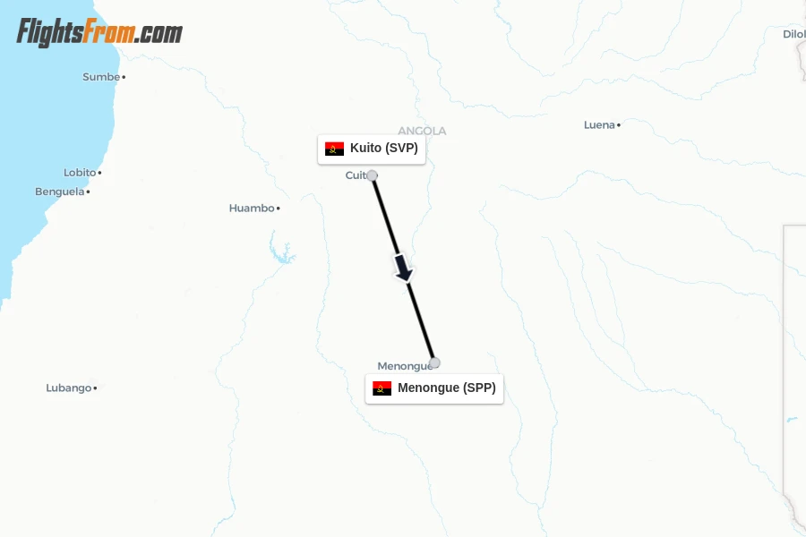 Flights from Kuito to Menongue route map