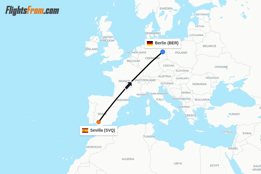Flights from Sevilla to Berlin route map