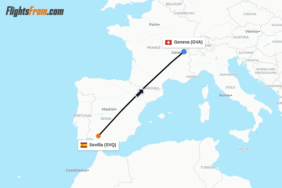 Flights from Sevilla to Geneva route map