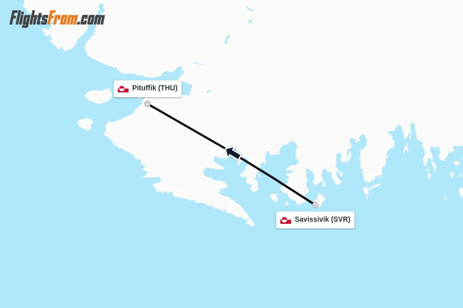 Flights from Savissivik to Pituffik route map