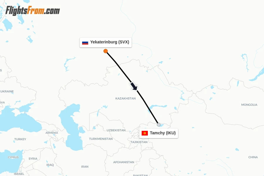 Flights from Yekaterinburg to Tamchy route map