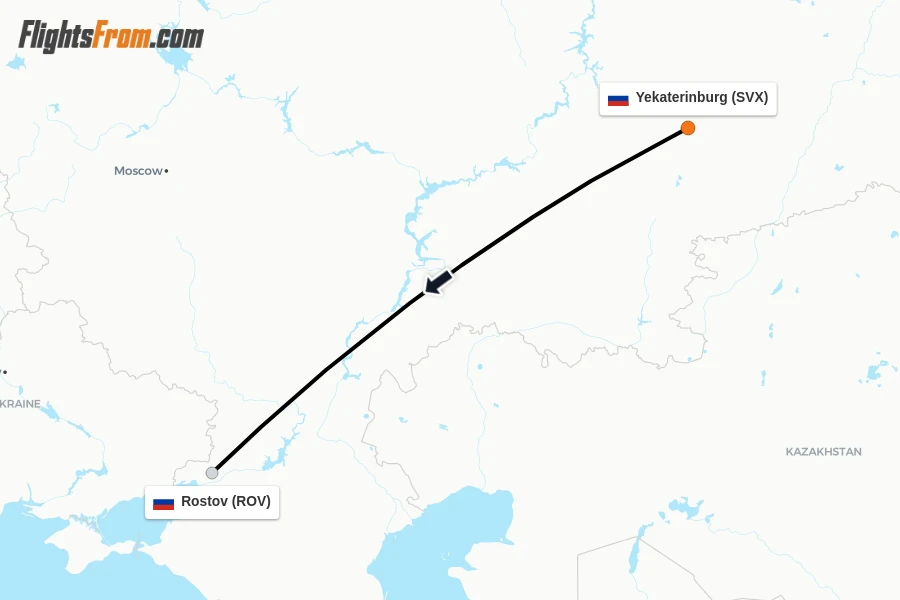 Flights from Yekaterinburg to Rostov route map