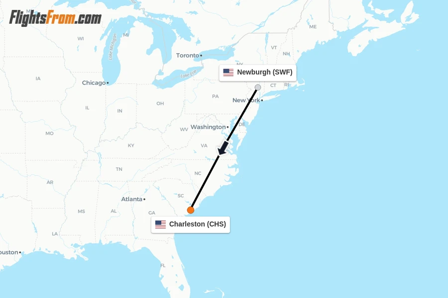 Flights from Newburgh to Charleston route map