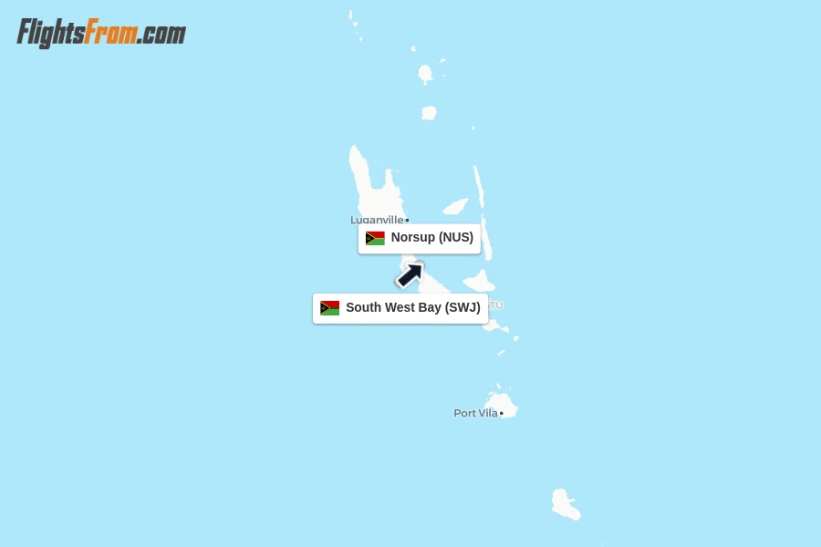 Flights from South West Bay to Norsup route map