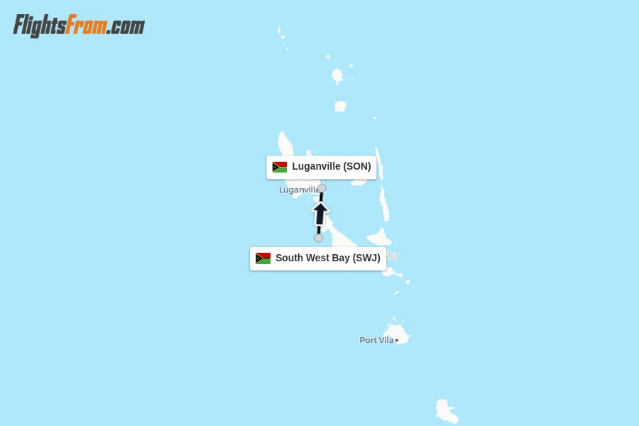 Flights from South West Bay to Luganville route map