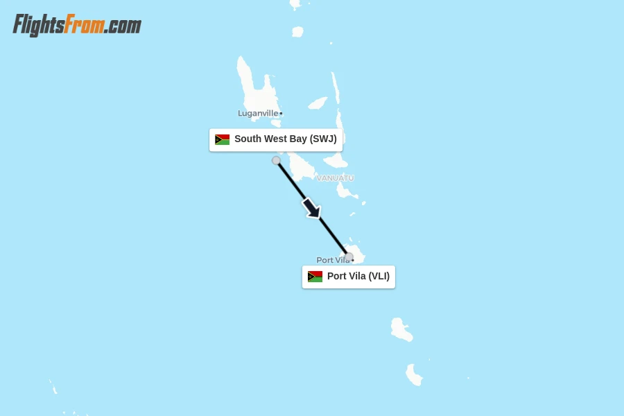 Flights from South West Bay to Port Vila route map