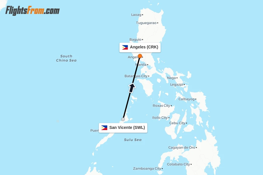 Flights from San Vicente to Angeles route map