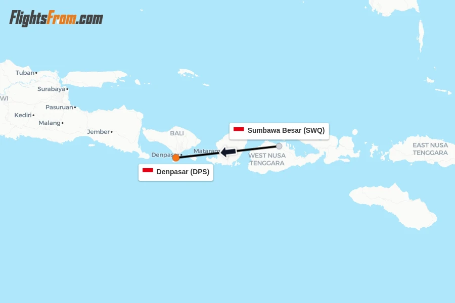 Flights from Sumbawa Besar to Denpasar route map