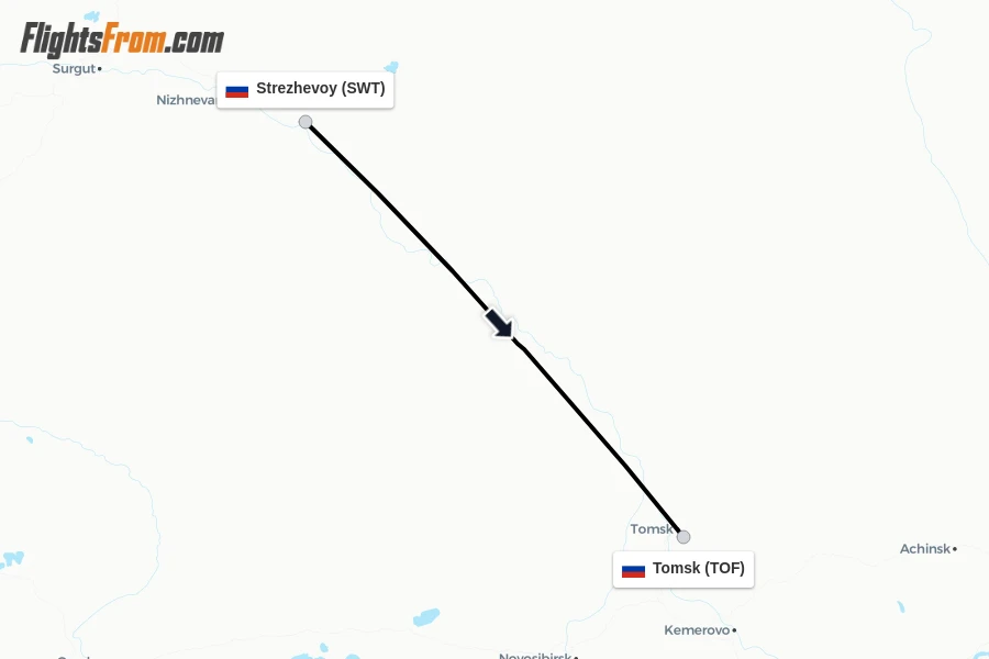 Flights from Strezhevoy to Tomsk route map