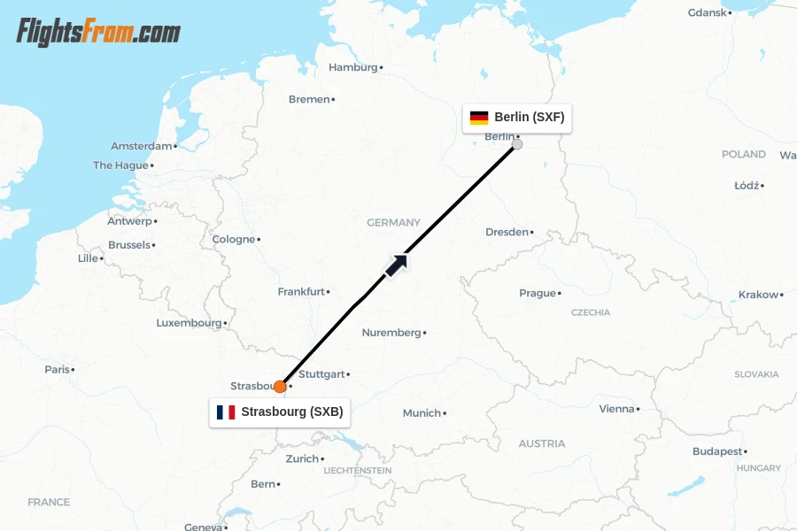 Flights from Strasbourg to Berlin route map