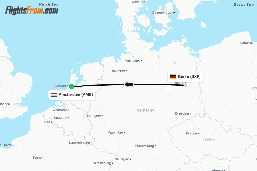 Flights from Berlin to Amsterdam route map