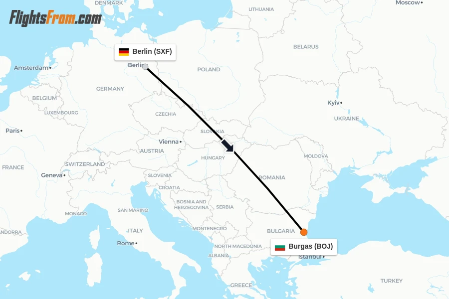 Flights from Berlin to Burgas route map