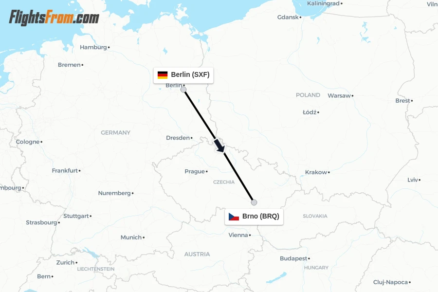 Flights from Berlin to Brno route map