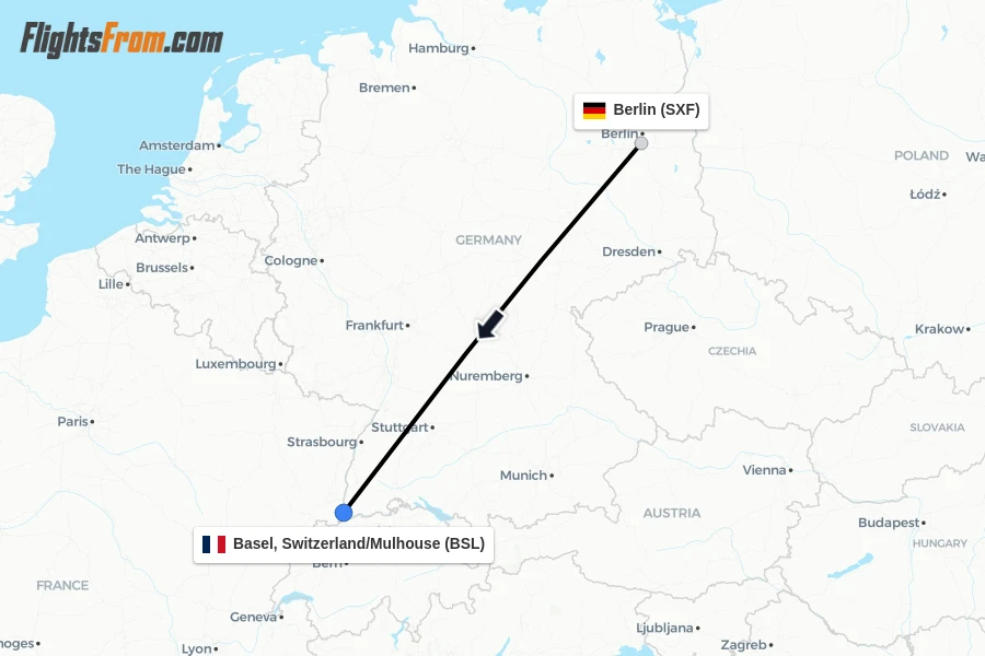 Flights from Berlin to Basel, Switzerland/Mulhouse route map