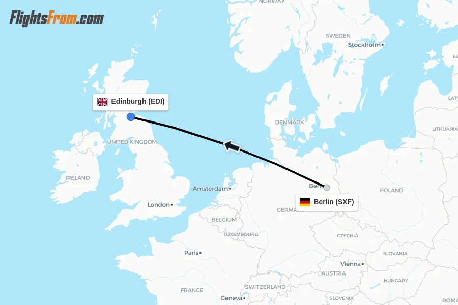 Flights from Berlin to Edinburgh route map