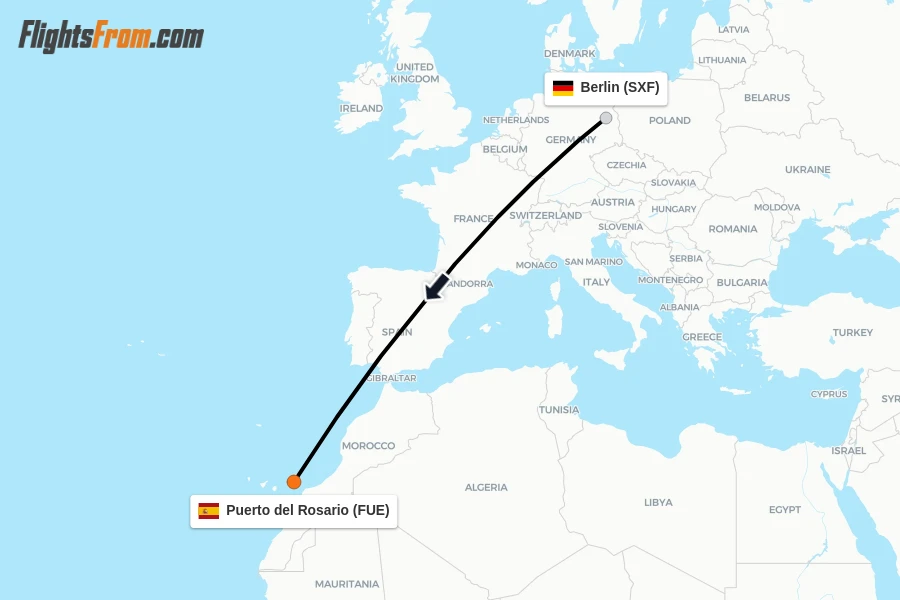 Flights from Berlin to Puerto del Rosario route map