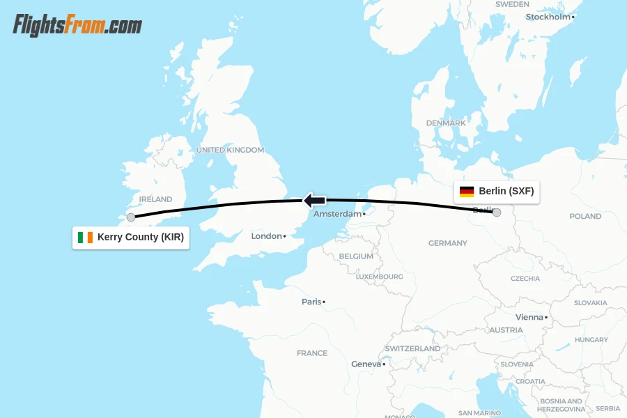 Flights from Berlin to Kerry County route map
