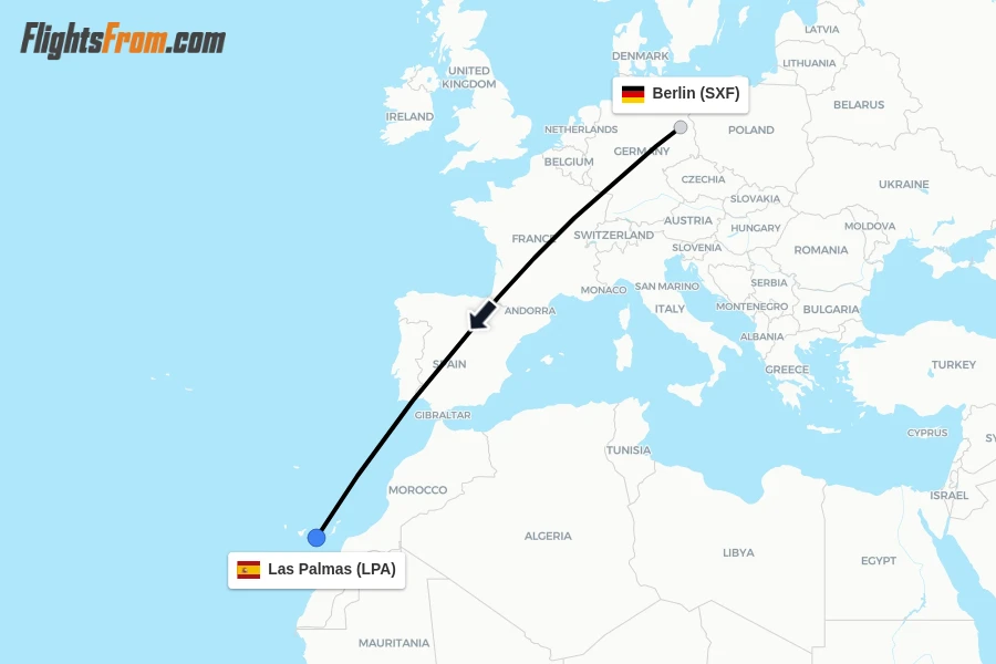 Flights from Berlin to Las Palmas route map