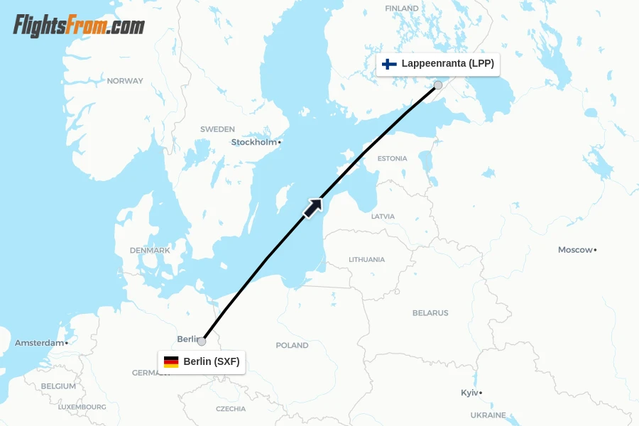 Flights from Berlin to Lappeenranta route map