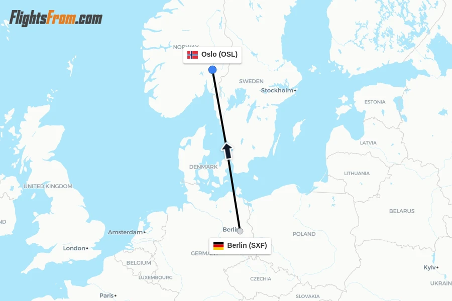 Flights from Berlin to Oslo route map