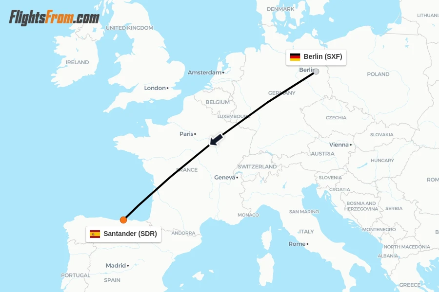 Flights from Berlin to Santander route map