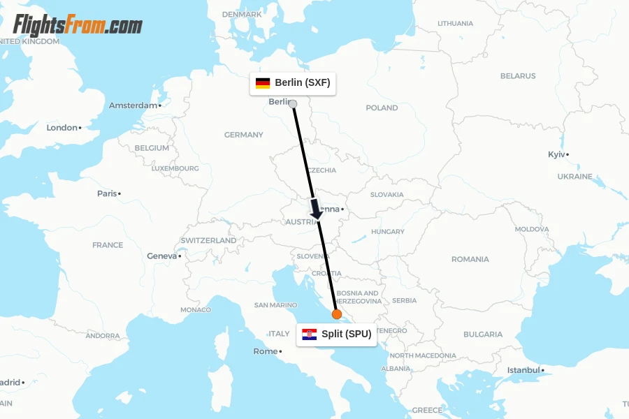 Flights from Berlin to Split route map