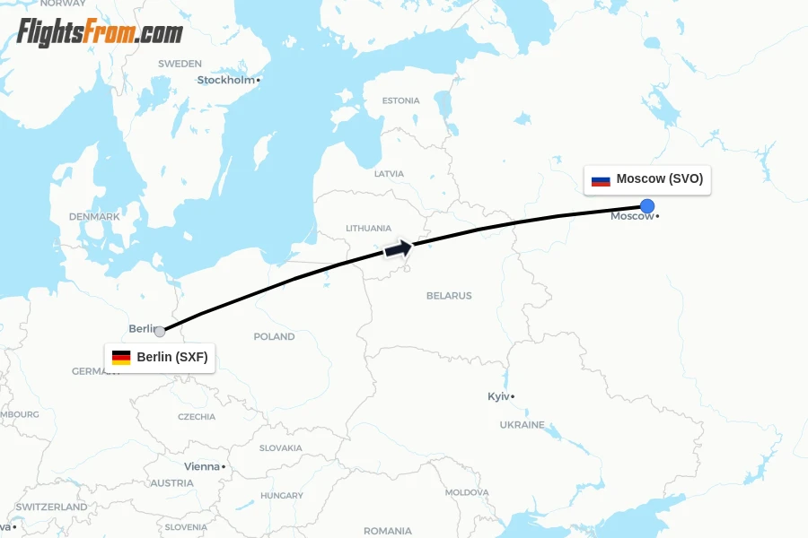 Flights from Berlin to Moscow route map