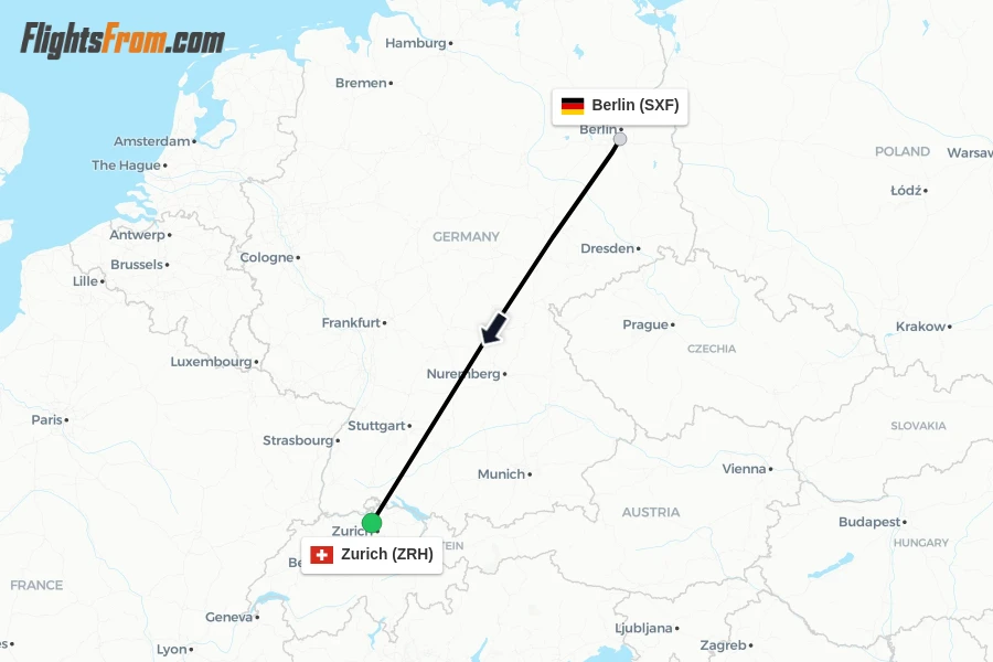 Flights from Berlin to Zurich route map