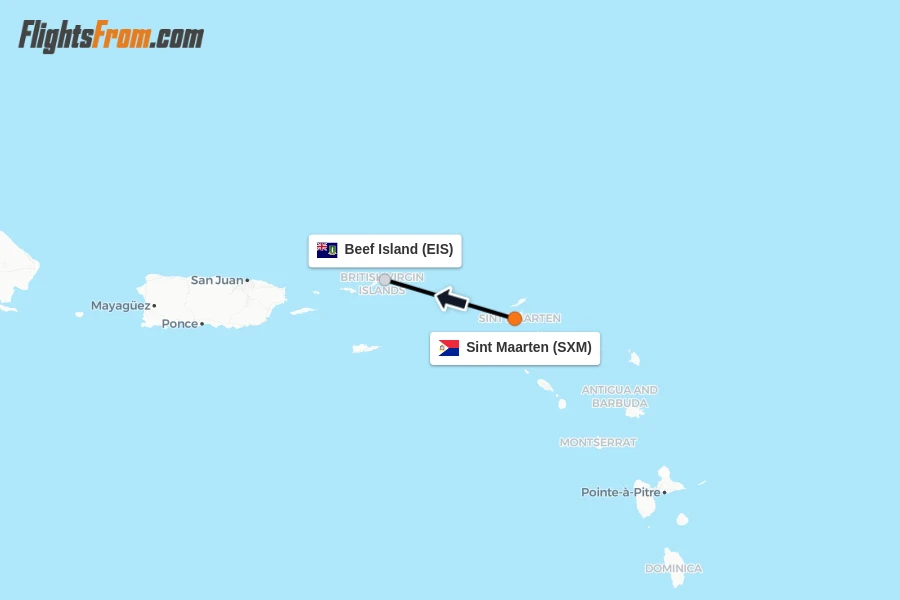 Flights from Sint Maarten to Beef Island route map