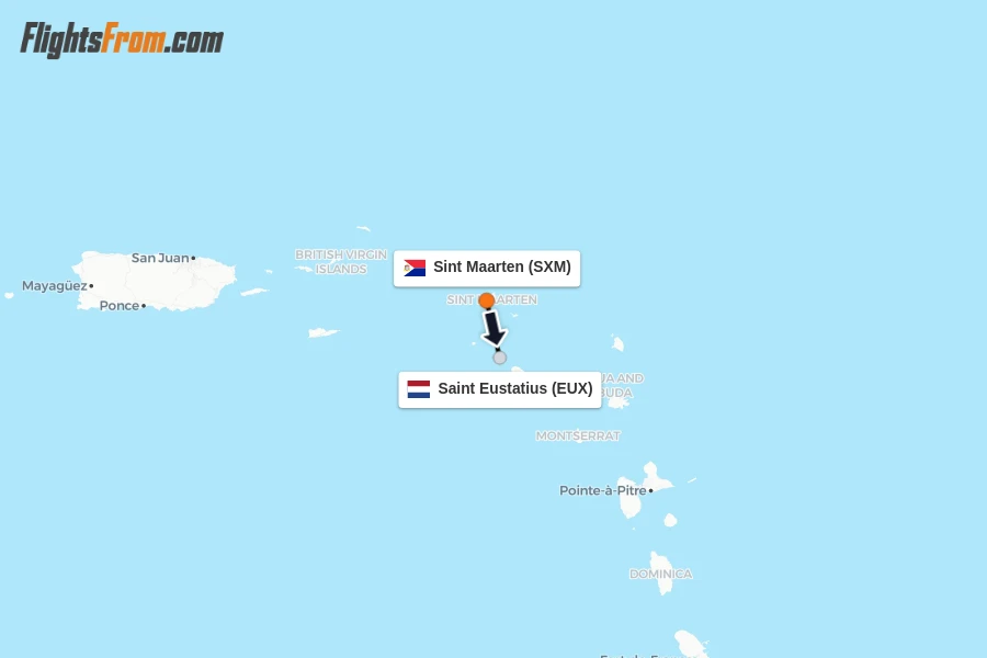 Flights from Sint Maarten to Saint Eustatius route map
