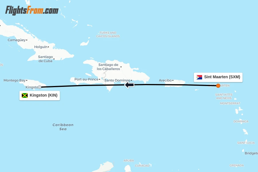 Flights from Sint Maarten to Kingston route map