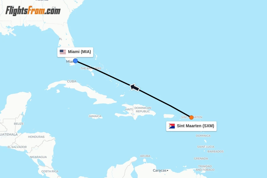 Flights from Sint Maarten to Miami route map