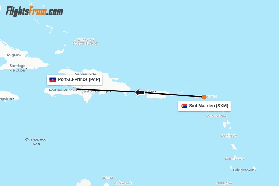 Flights from Sint Maarten to Port-au-Prince route map