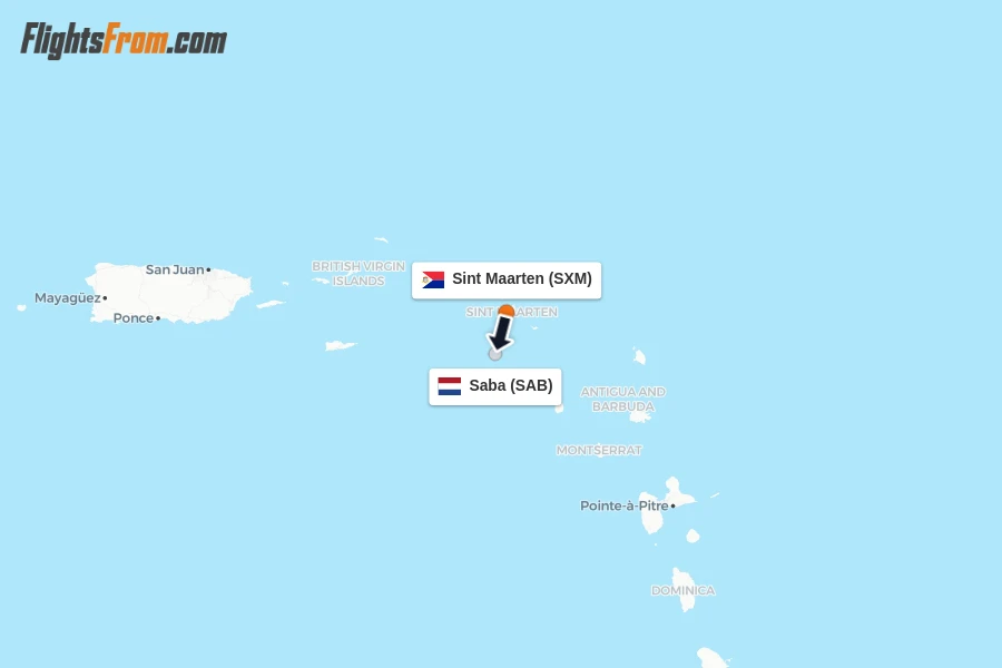 Flights from Sint Maarten to Saba route map